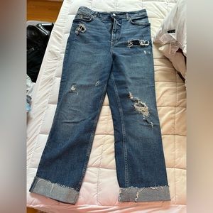 Free people high rise jeans with distress in medium wash